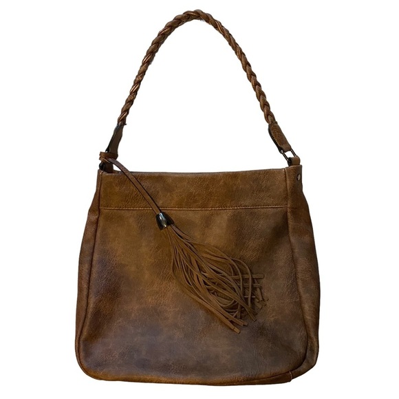 ANTIK KRAFT Vegan Leather Boho Braided Handle Suede Tassel Shldr Hobo Tote Bag - Picture 1 of 12